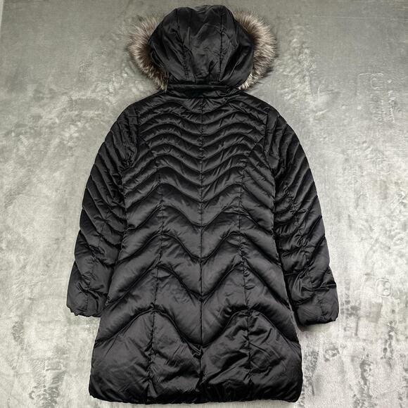Y2K Athabasca Softwear Women’s Black Duck Down Faux Fur Hood Puffer Coat Small - Picture 2 of 7
